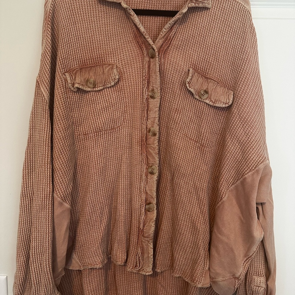 Free People One Scout button up waffle knit shirt - Picture 2 of 5